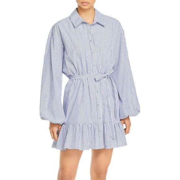 Cinq a Sept Dresses & Skirts - Cinq a Sept Womens Kelly Blue Cotton Mini Bishop Sleeve Shirtdress NWT